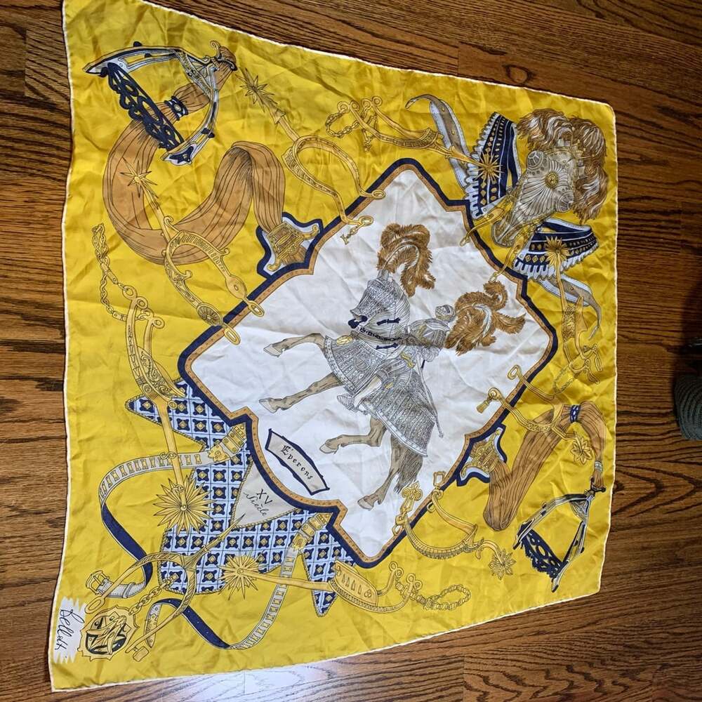 Bellotti Silk Scarf Eperons XV Siecle Yellow Knight Horse